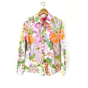 Lilly Pulitzer for Target Pink Floral Button Down Roll Tab Sleeve Shirt Medium